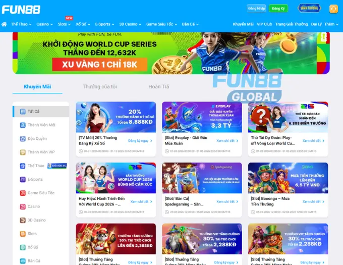 Fun88 có nhiều khuyến mãi năm 2026