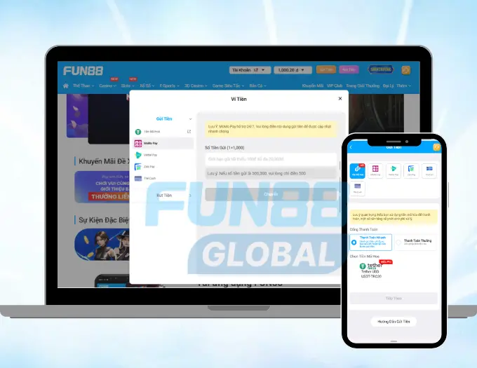 Giao diện gửi tiền tại Fun88