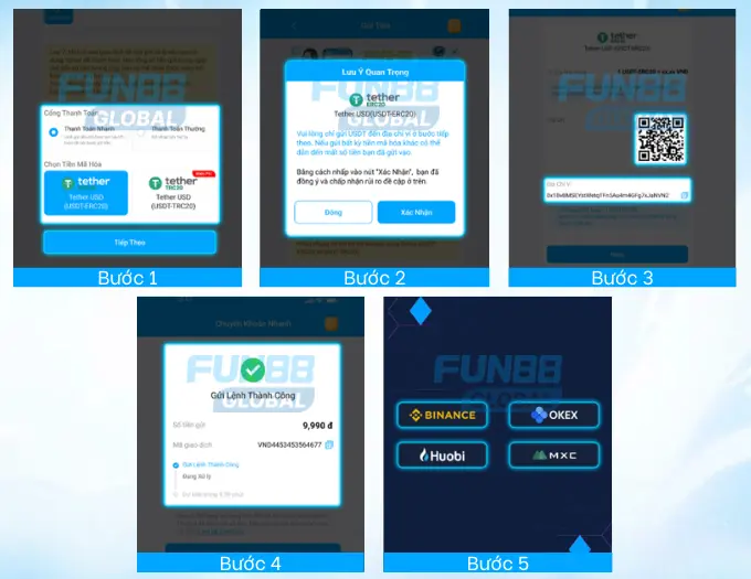 Nạp tiền bằng tiền điện tử tại Fun88 phương thức thanh toán nhanh