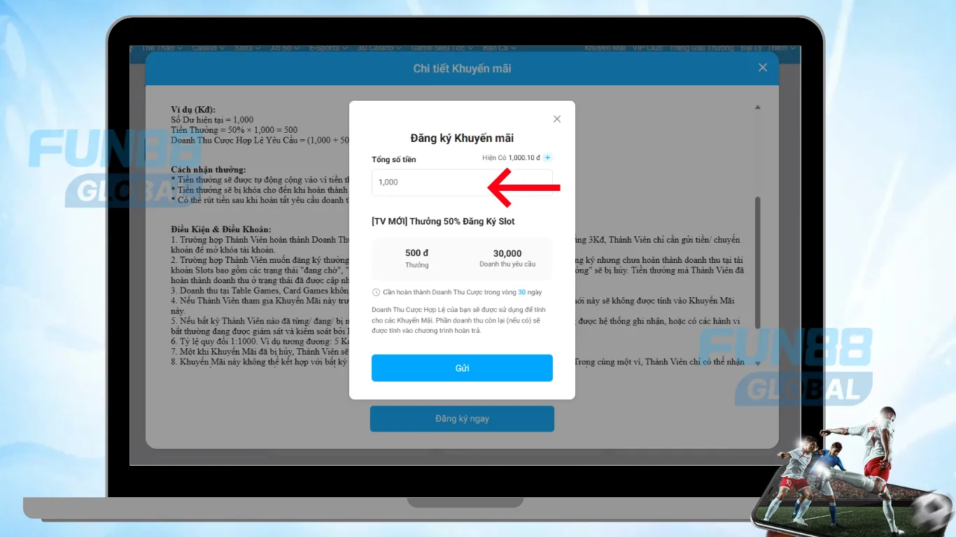 Nhập số tiền tham gia đăng ký đổi thưởng