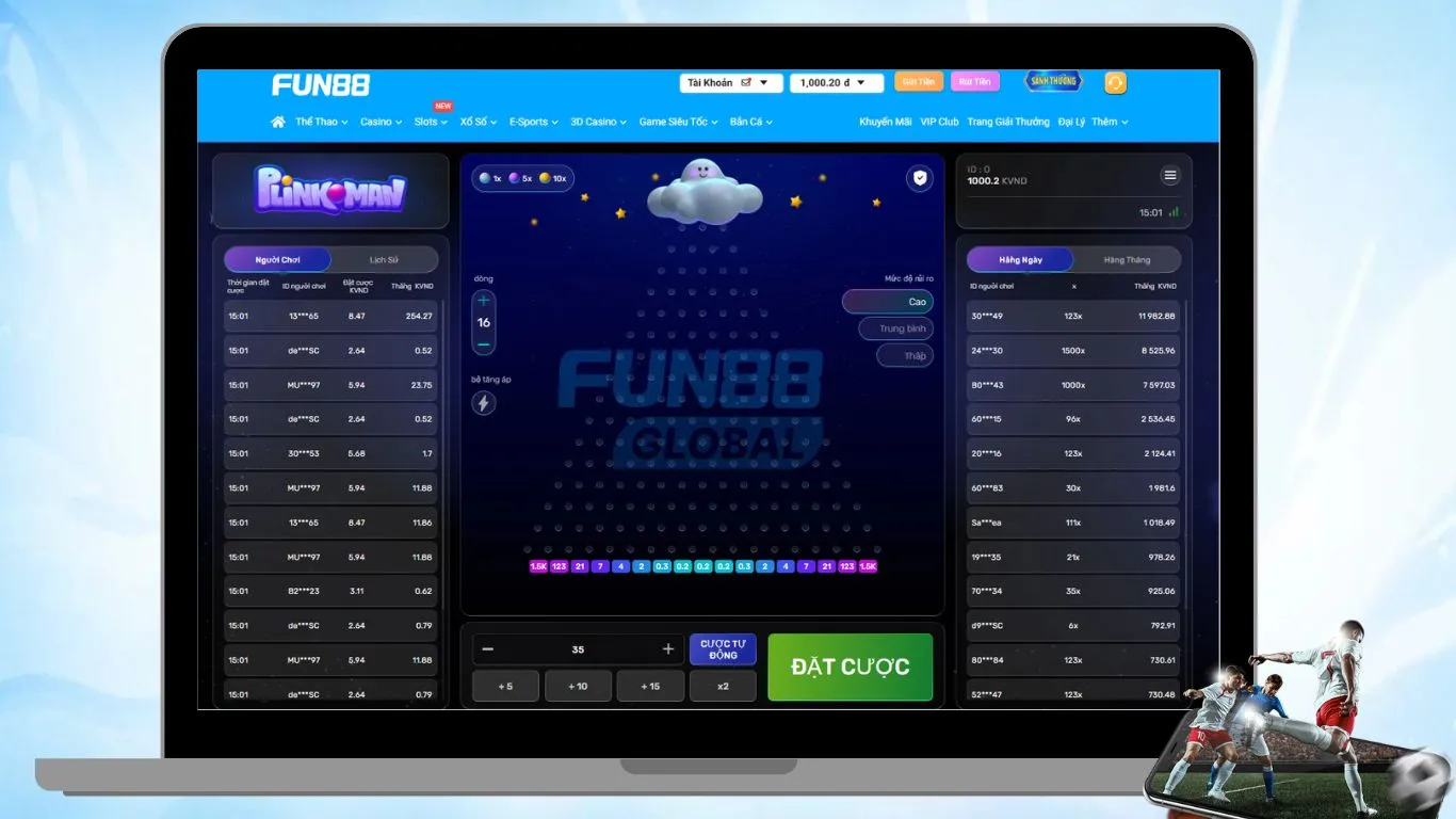 Fun88 Plinko - Trò chơi siêu tốc được game thủ yêu thích