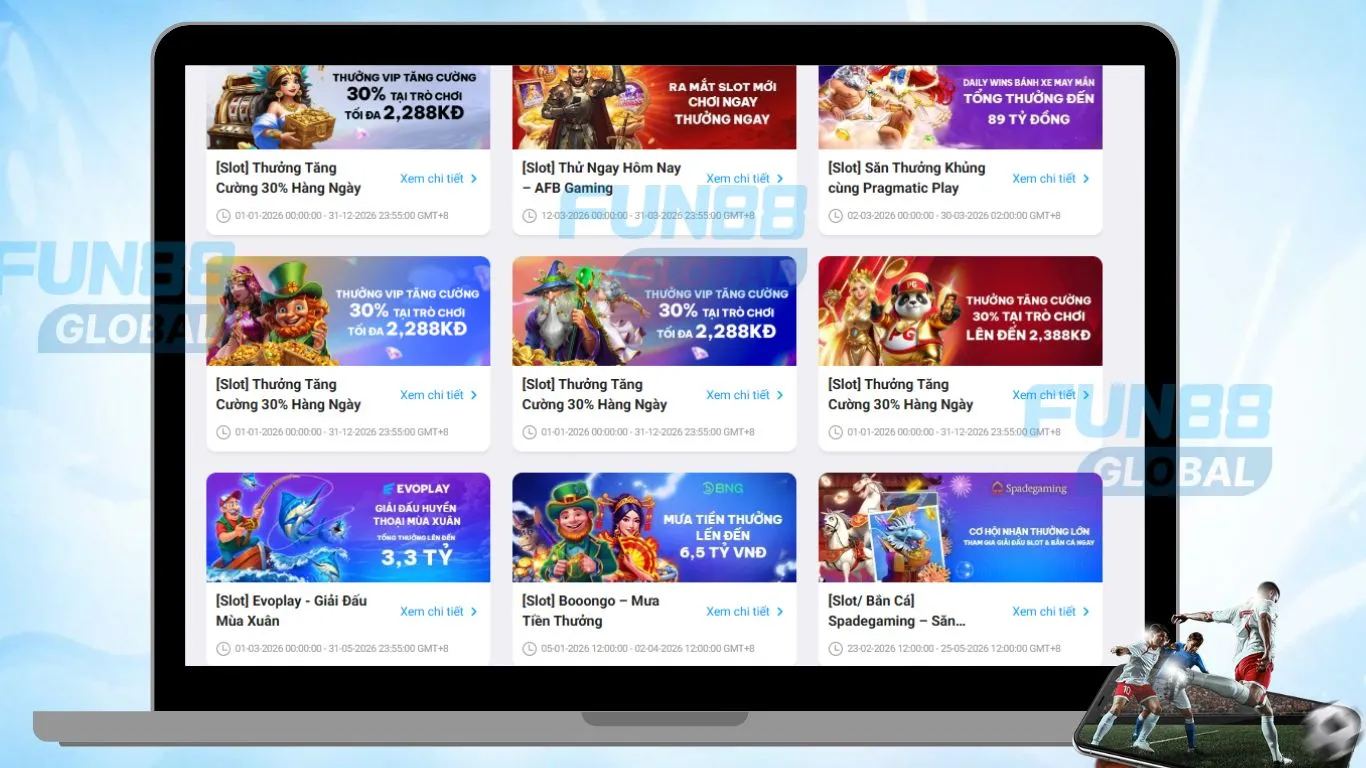 Fun88 Slots ra mắt nhiều chương trình khuyến mãi nhà cái lên đến 38%