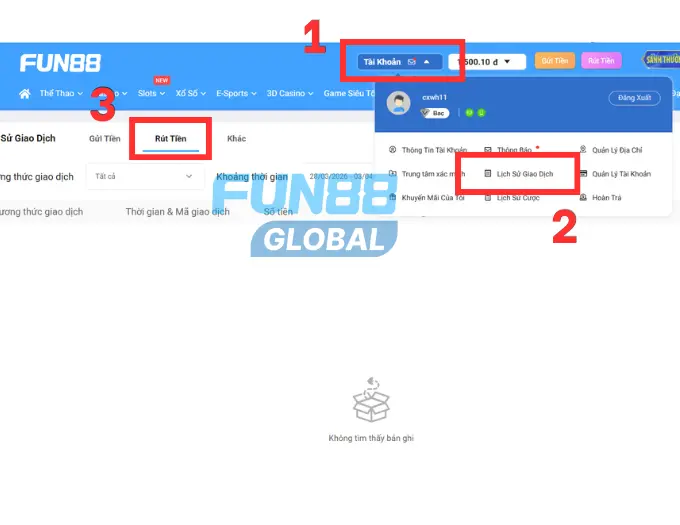 Cách kiểm tra lịch sử rút tiền tại Fun88