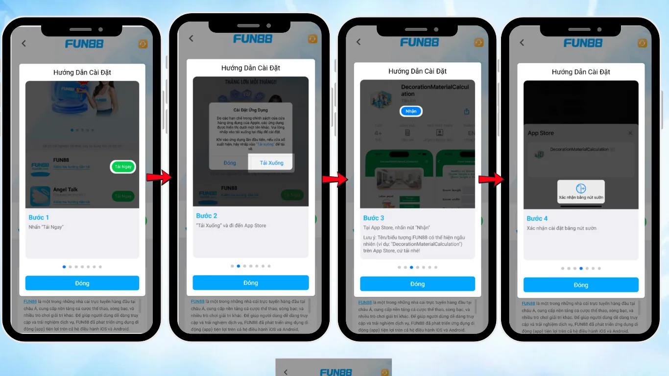 
Quy trình cài đặt ứng dụng Fun88 APK trên điện thoại iOs từ bước 1 đến bước 4