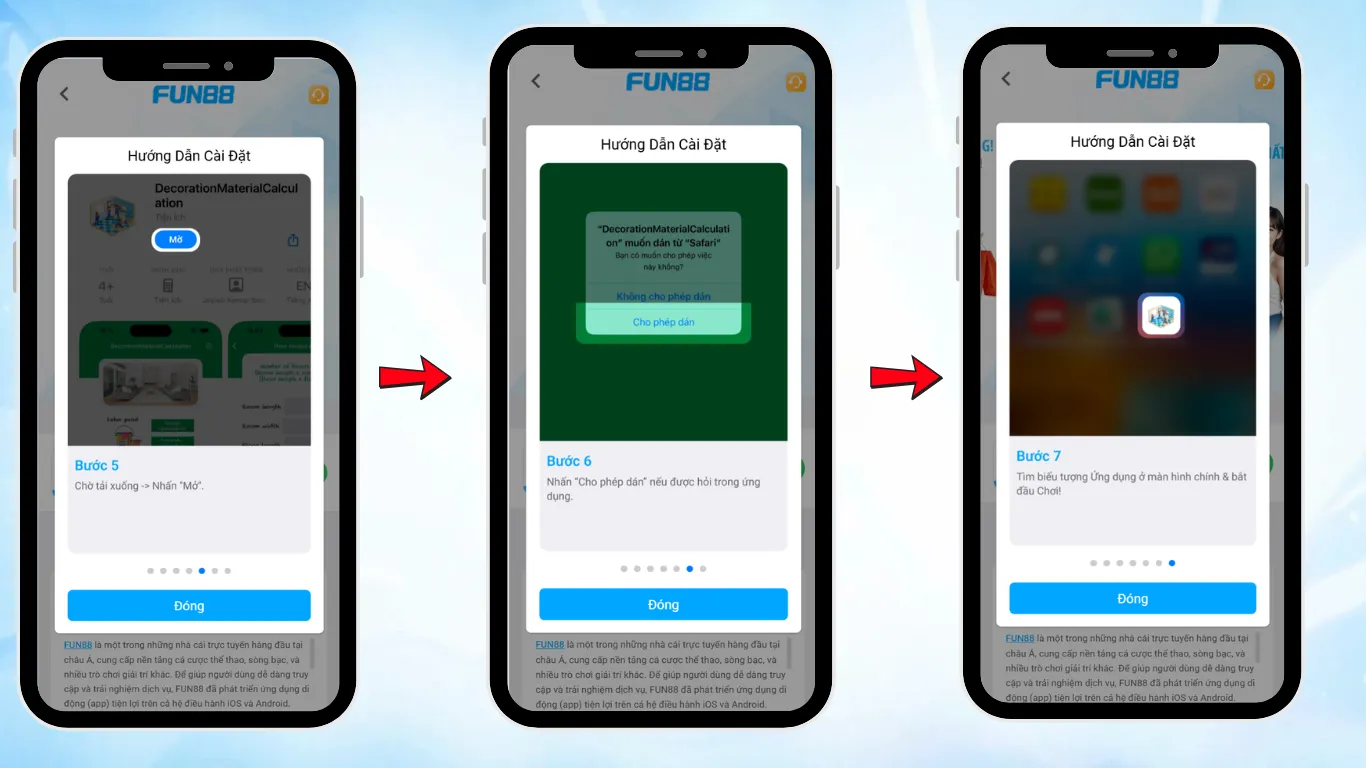 Quy trình cài đặt ứng dụng Fun88 trên điện thoại iOs từ bước 5 đến bước 7
